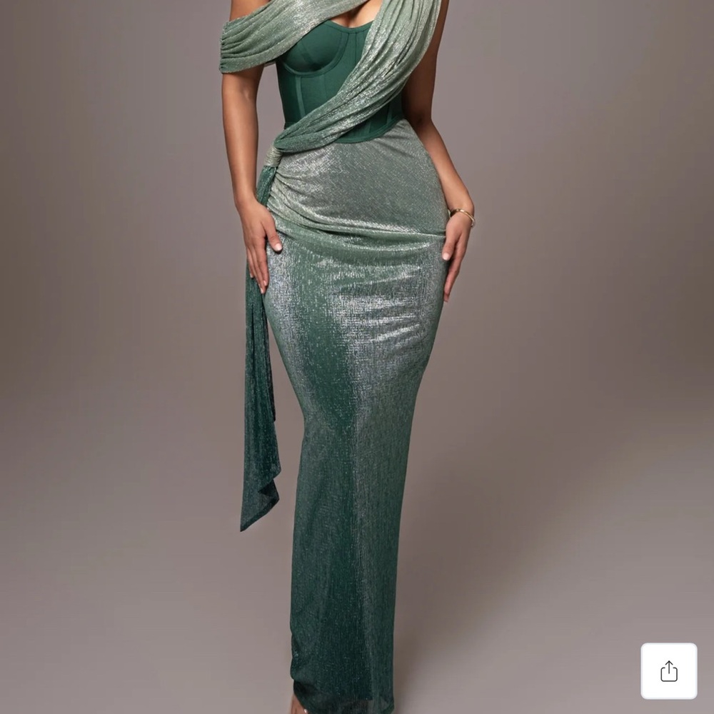 JLUXLABEL Shimmering One Shoulder Dress in Green